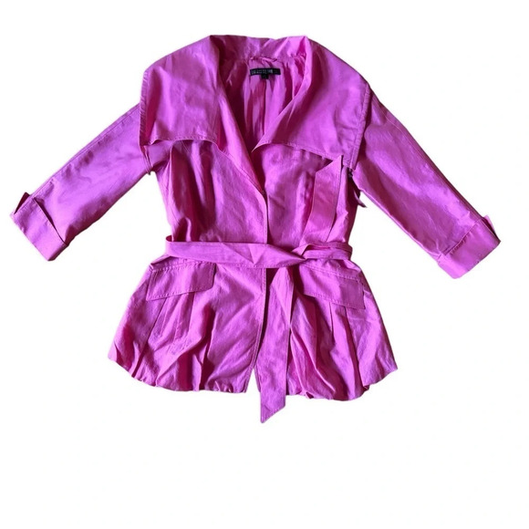 Lafayette 148 Pink Trench Jacket US 2 Belted Overcoat Barbiecore Style - Picture 1 of 8